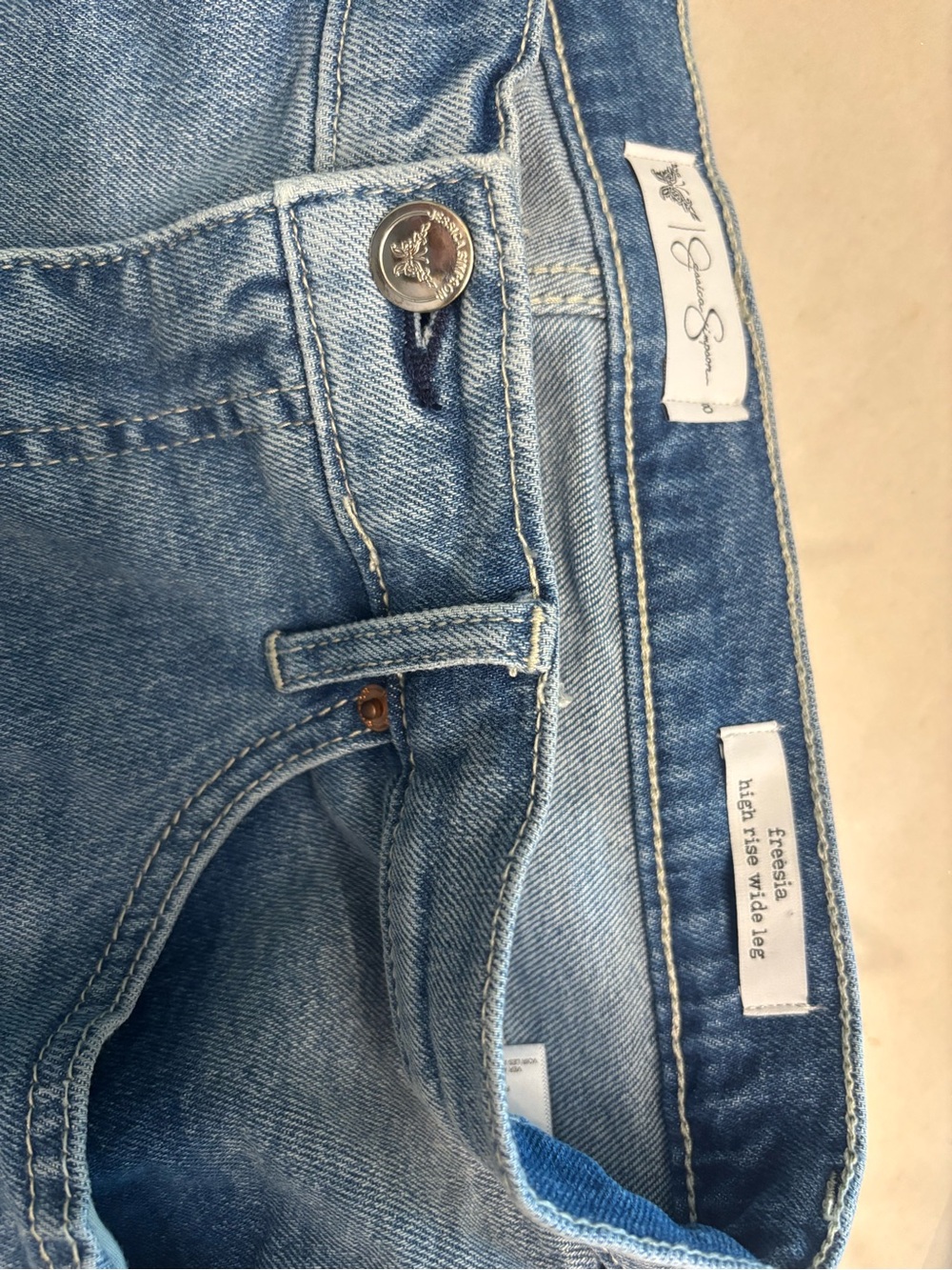 Jessica Simpson Freesia Two-Tone Wide-Leg Cotton Blend Jeans Sz 8 - Picture 5 of 8